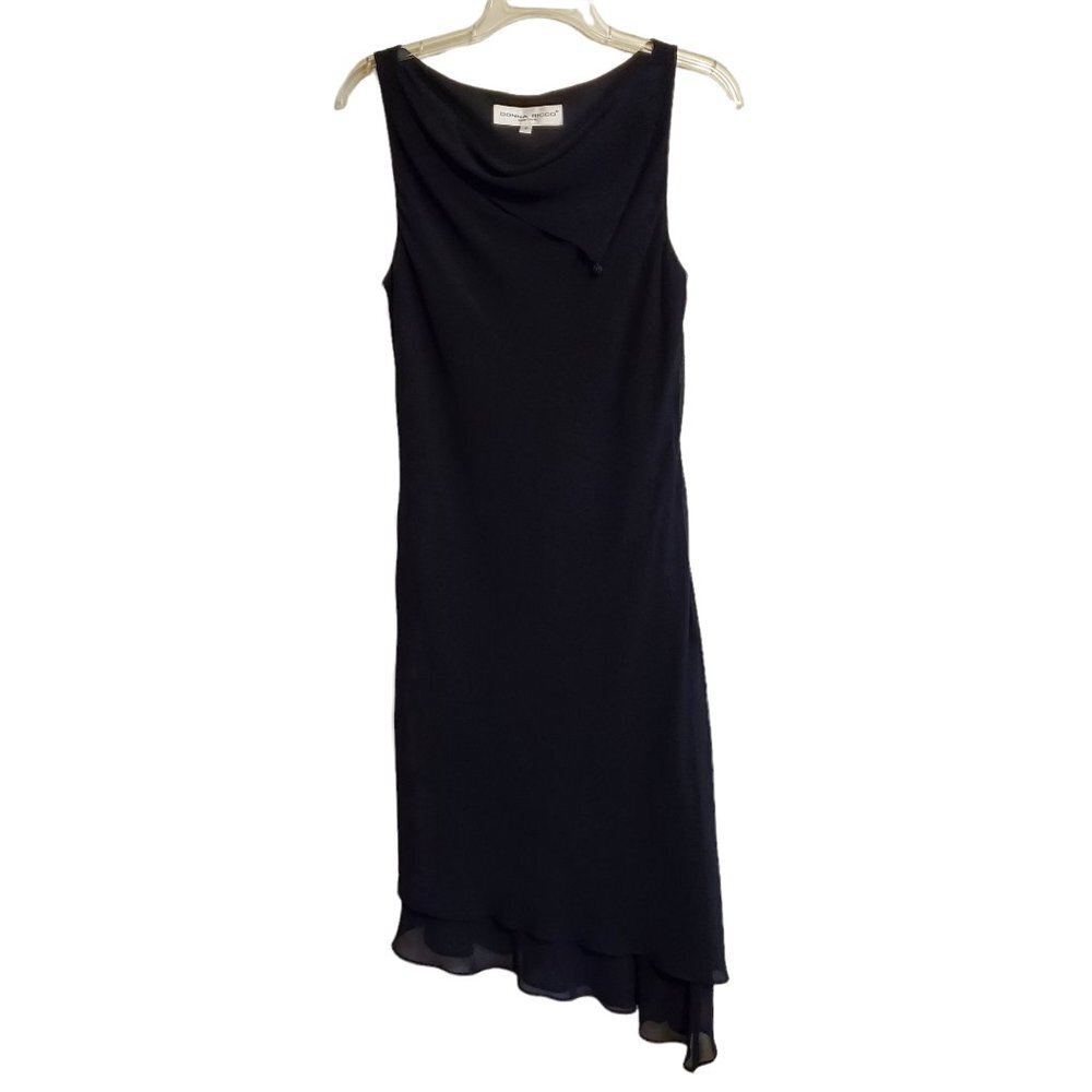Donna Ricco Black Sleeveless Ruffled Tiered Cocktail Dress Size 8